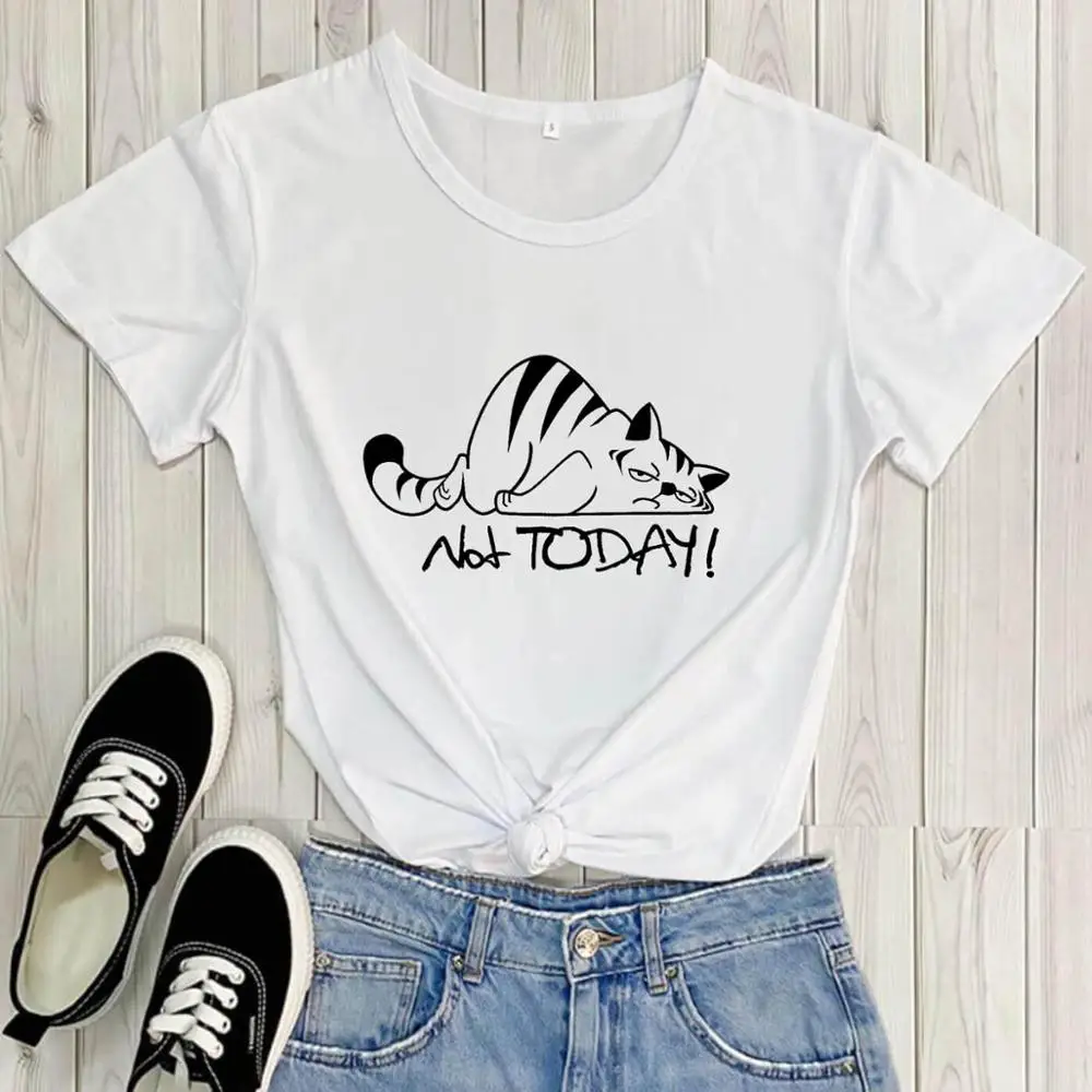 Not Today Lazy Cat Graphic Printed Funny Shirt New Arrival Casual 100%Cotton Funny T Shirt Cat Mom Shirt Cat Lover Gift Tees