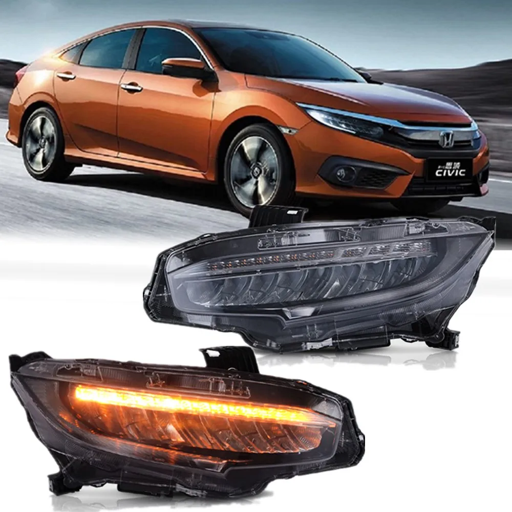 

2pc 12V LED Headlights For Honda Civic 2016 - 2021 DRL Car Head Light Assembly Signal Auto Accessories Lamp
