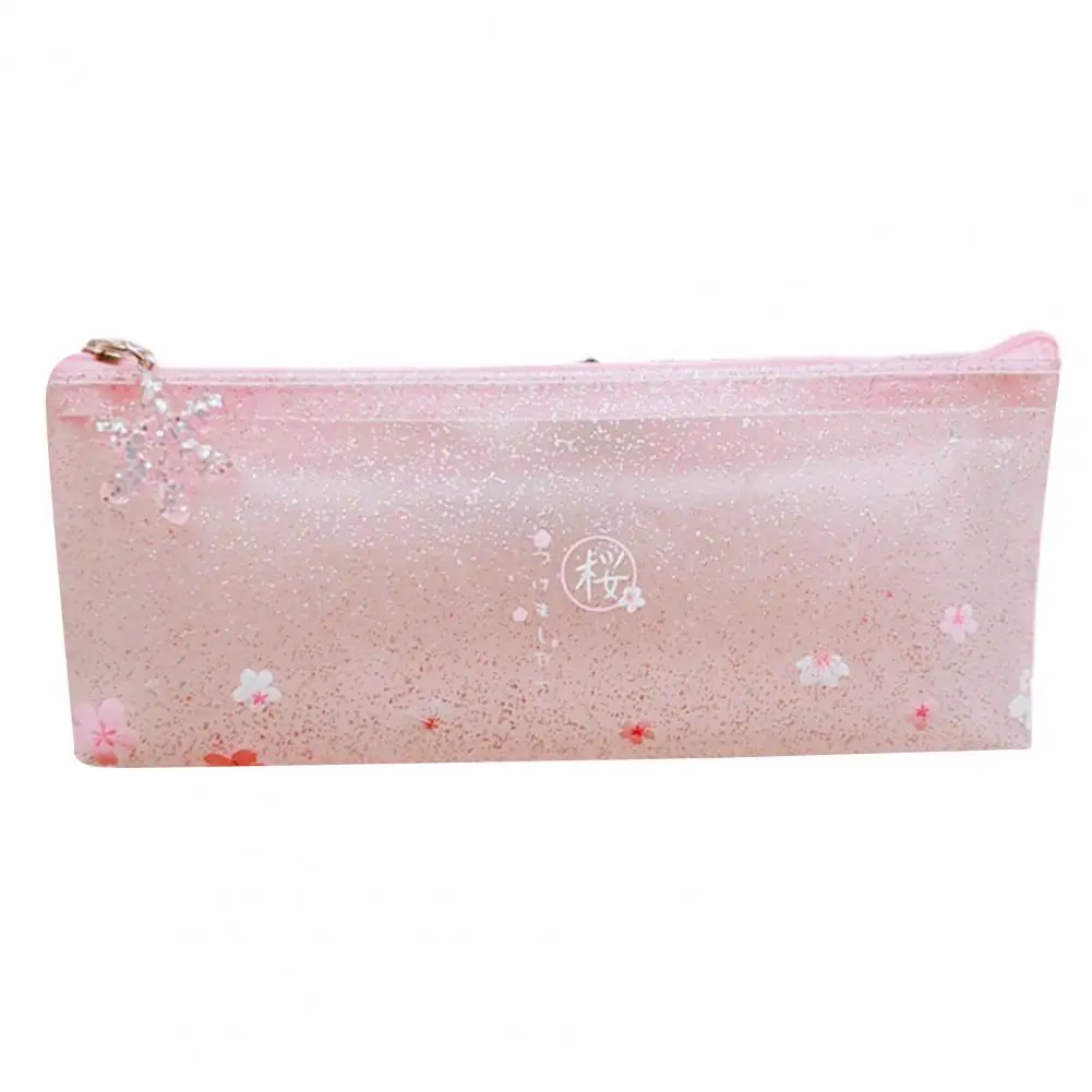 Sweet Pink  Practical Frosted Sakura Pencil Pouch Lightweight Stationery Bag Eye-catching   for Students