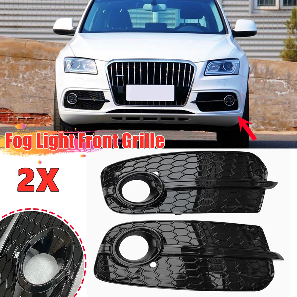 A Pair All Black Car Front Fog Light Cover Honeycomb Grille Grill For Audi Q5 2013 2014 2015 2016