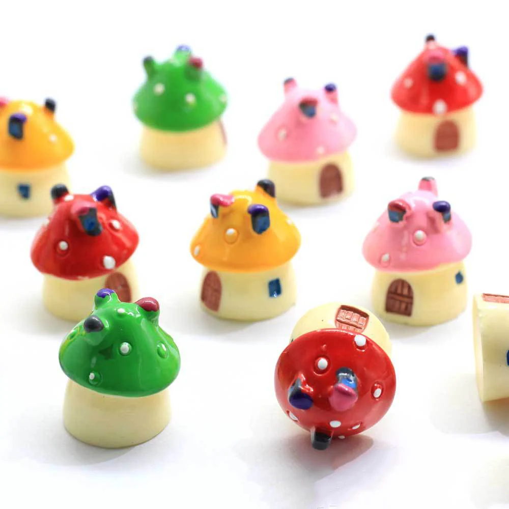 50pcs Cartoon Resin Mushroom House Cabochon Charm 16mm/22mm 3D Mushroom DIY Micro Landscape Ornament Jewelry Accessories