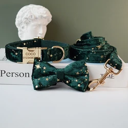 Green wine Collar Personalized Velvet Quality Fabric For Small, Medium Large Dog Custom Metal Parts Pet Accessory Star 04