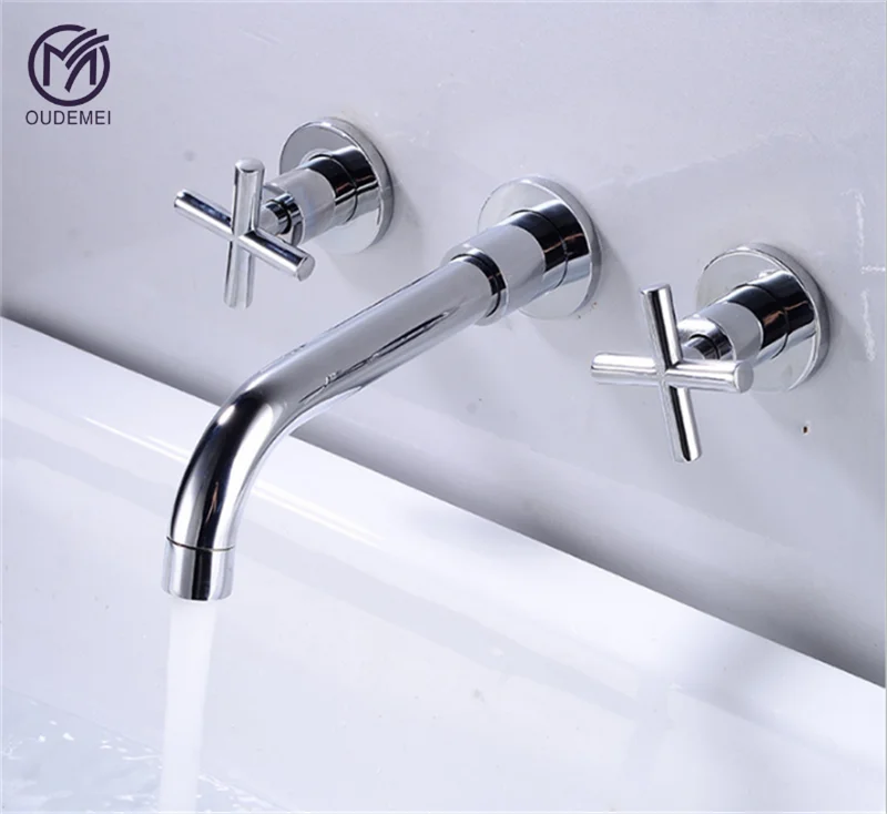 

Bathroom Faucet Brass Black Faucet Sink Mixer Tap Vanity Hot and Cold Water Mixer Tap Dual Handle Wall Mounted Faucet