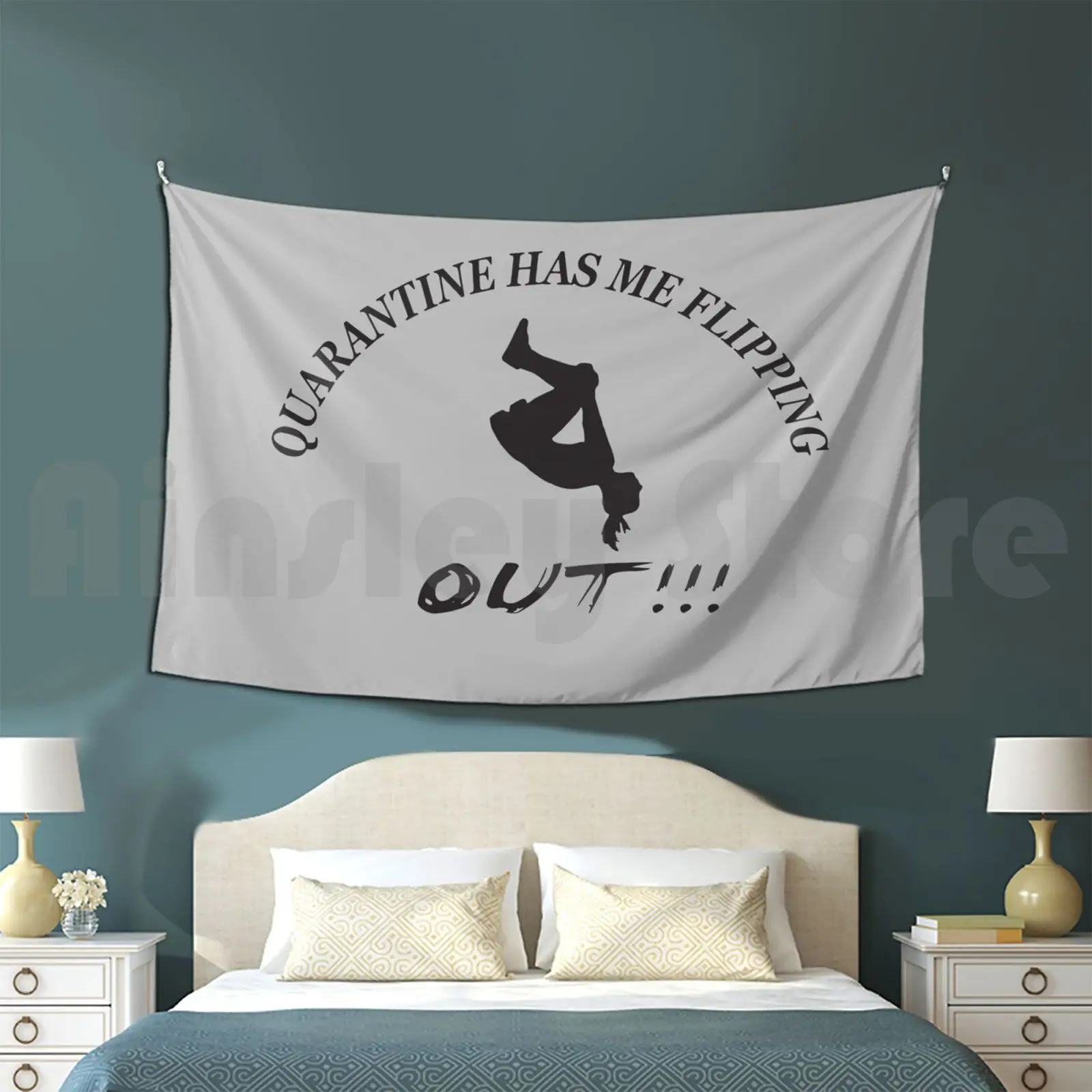 Quarantine Has Me Flipping Out Tapestry Background Wall Hanging Tumbling Gymnastics Gear Cheer Stuff