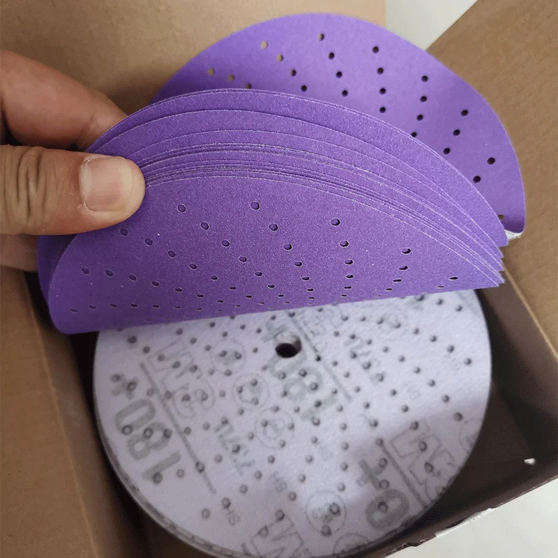 10pcs 3M 6inch 150mm Purple Cyclone Sandpaper Porous Dry Grinding Round Flocking Car Sanding Sheet