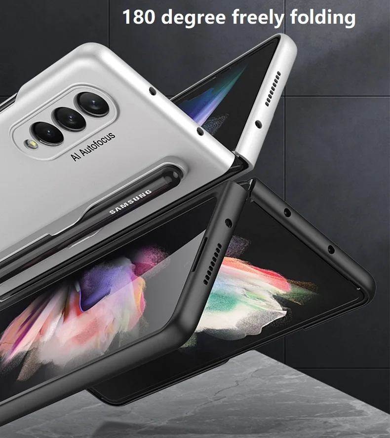 Ultra-Thin Hard Case Pen Holder for Samsung Galaxy Z Fold 3 Case Pen Slot Slim Plastic Case for Samsung Z Fold3 Cover No S Pen