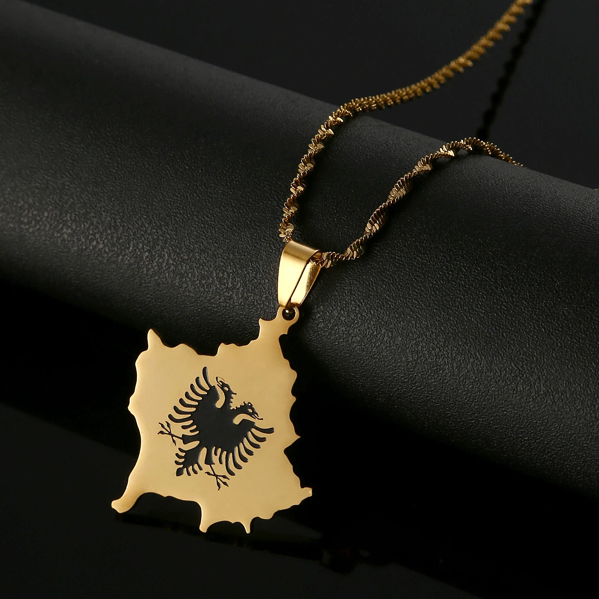 Stainless Steel Kosovo Map Albania Eagle Pendant Necklace for Men Women Ethnic Map  Jewelry