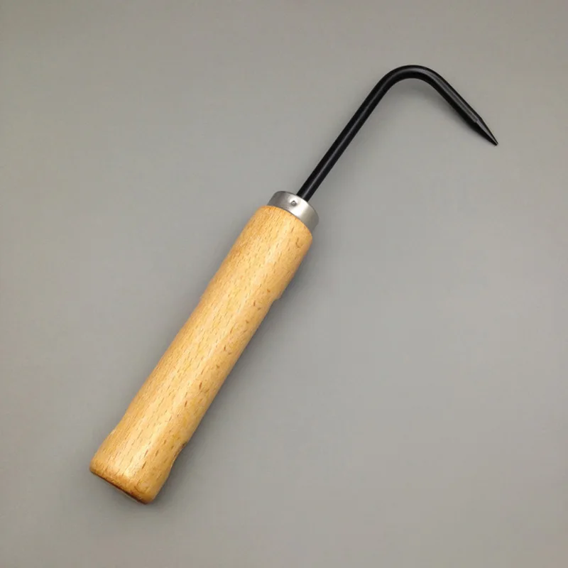 Gancho de raíz de una sola garra con mango de madera, Extractor de raíces, gancho de deshierbe para bonsái, gancho de deshierbe, herramienta de aflojamiento de jardinería