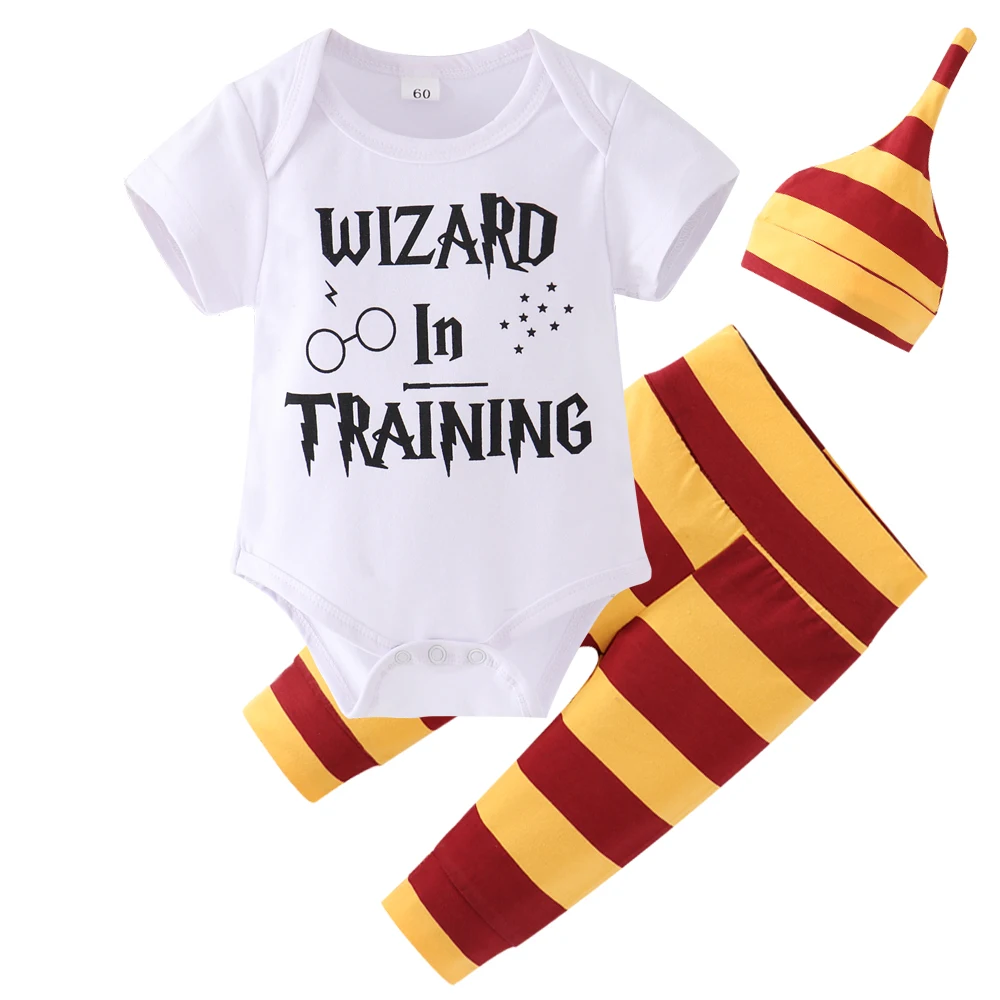 3 Pieces Infant Baby Clothing Sets 2020 New Summer Wizard In Training Tops+Pants+Hat Newborn Baby Boy Clothes Outfits