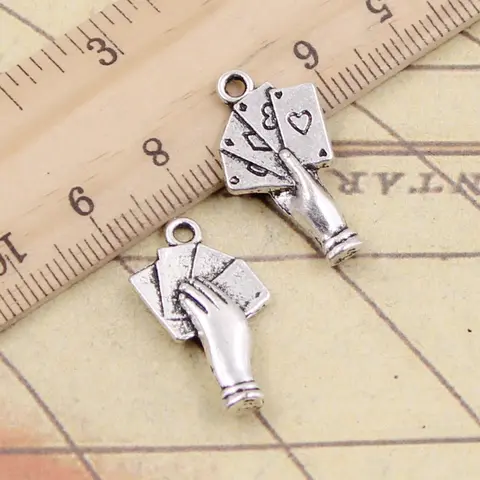 10pcs Charms Poker Playing Cards Hand 25x12mm Tibetan Silver Color Pendants Antique Jewelry Making DIY Handmade Craft Pendant