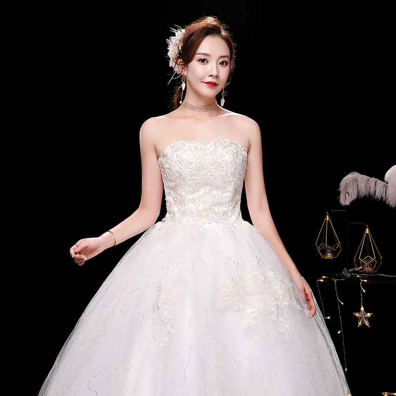 Luxury Strapless Wedding Dresses Lace Up Bride Dream Wedding Dress Ball Gowns