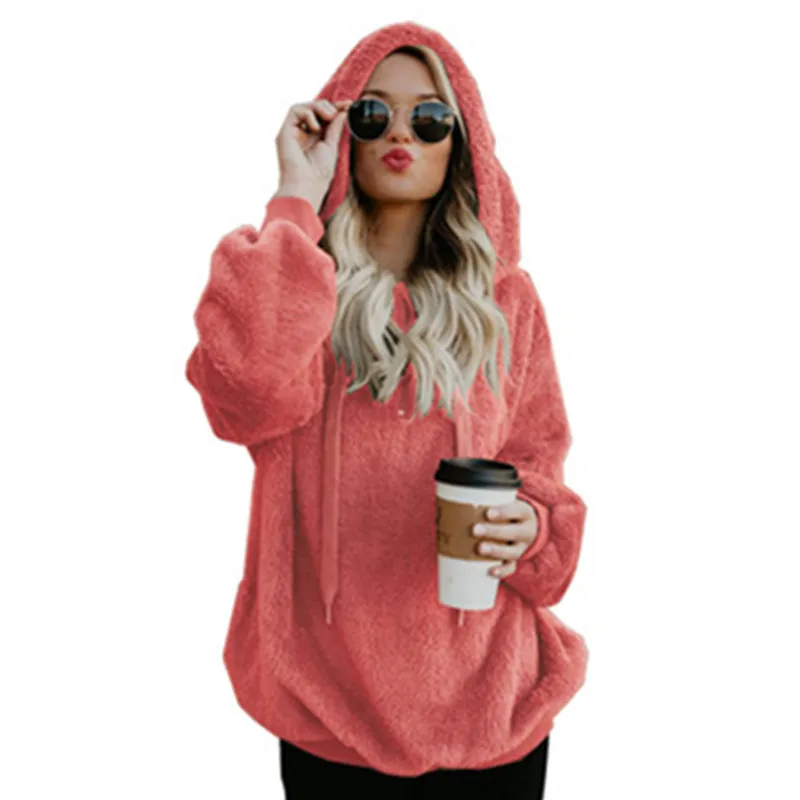 S-5XL Winter Women Sweatshirt Female Hooded Velvet Sweatshirt Tops Plush Fluffy Hoodie Harajuku Female Colthes A155