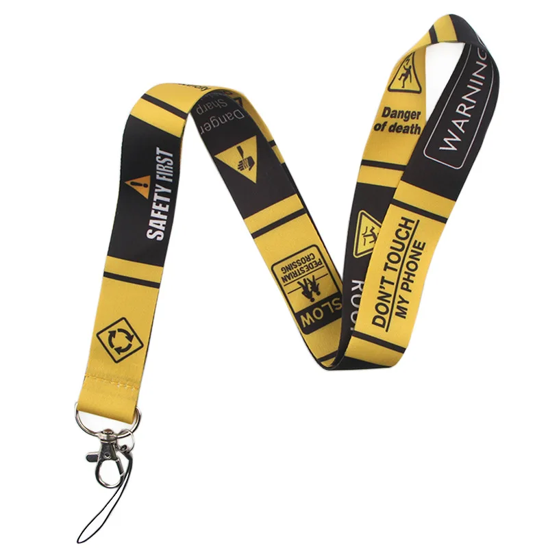 Warning Sign Printed Keychain Neck Straps Cool Lanyard For Keys ID Badge Holder Keycord Mobile Phone Rope Accessories Webbing