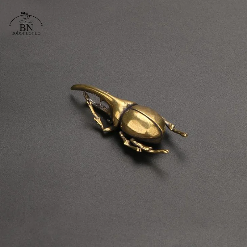 Solid Brass Simulation Insects Figurines Miniatures Bugs Tea Pet Ornaments Flowerpot Decoration Accessories Copper Beetle Statue