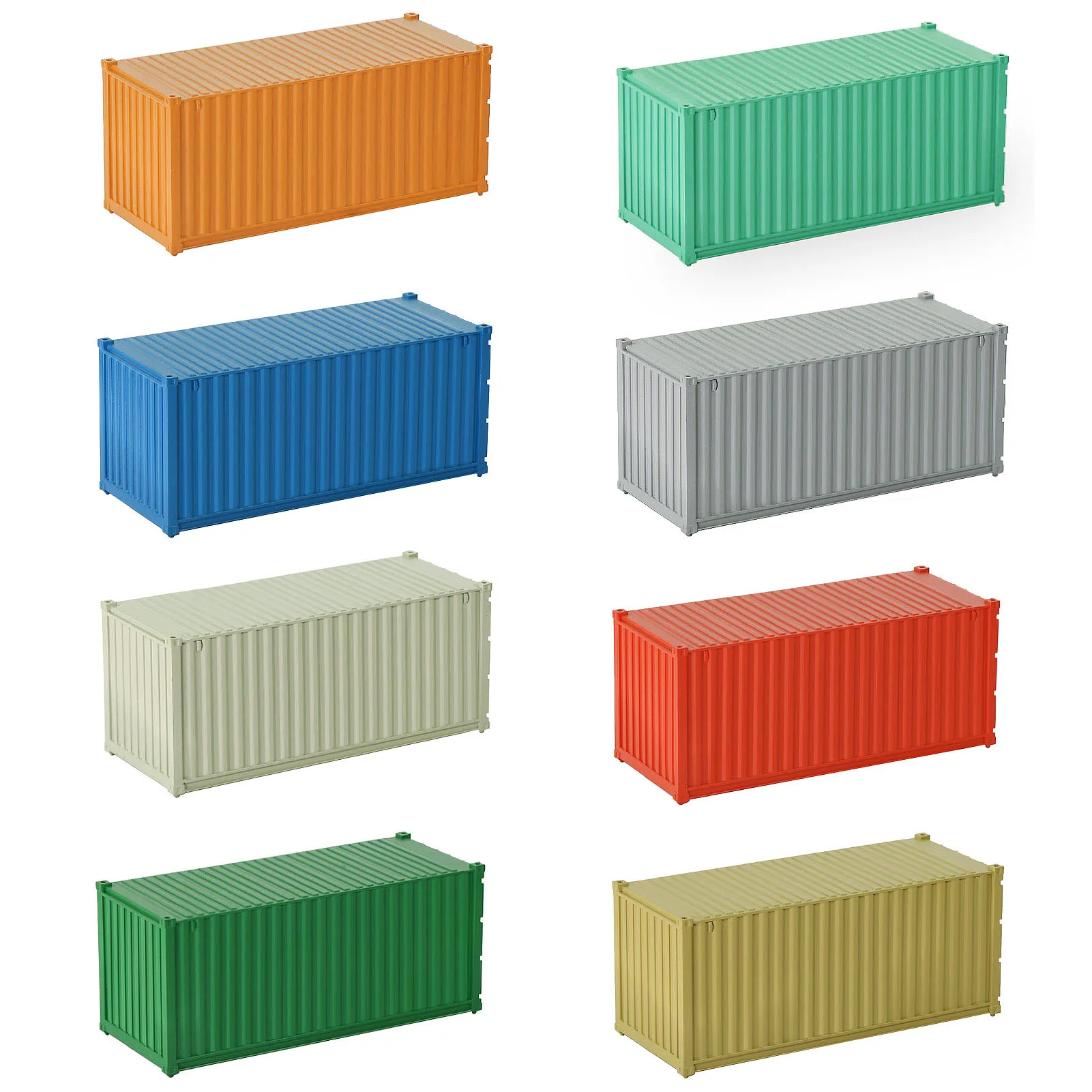 8pcs Different Colors HO Scale 1:87 20ft Blank Shipping Container Model Trains 20\' Cargo Box No Print Pure Color C8720