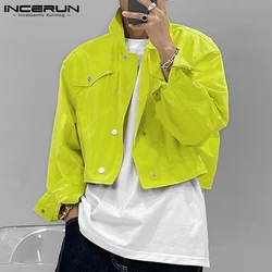 INCERUN 2024 Men's Jackets Lapel Long Sleeve Solid Color Button Crop Coats Men Fashion Streetwear Casual Thin Outerwear S-5XL