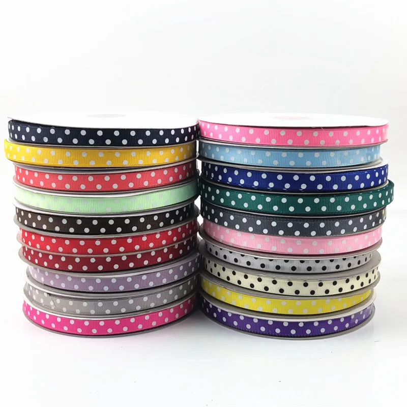 5Yards 3/8\'\' 10mm Grosgrain Ribbon Printing Polka Dot DIY Sewing Fabric Hair Bow Party Christmas Wedding Decoration