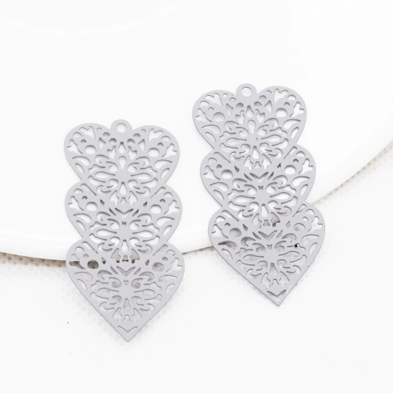 10pcs/Lot 20.5*45mm Colorful Heart Love Charms Alloy Thickness 0.3mm Hollow Out Filigree Stamping Pendant For Jewelry Making image 2
