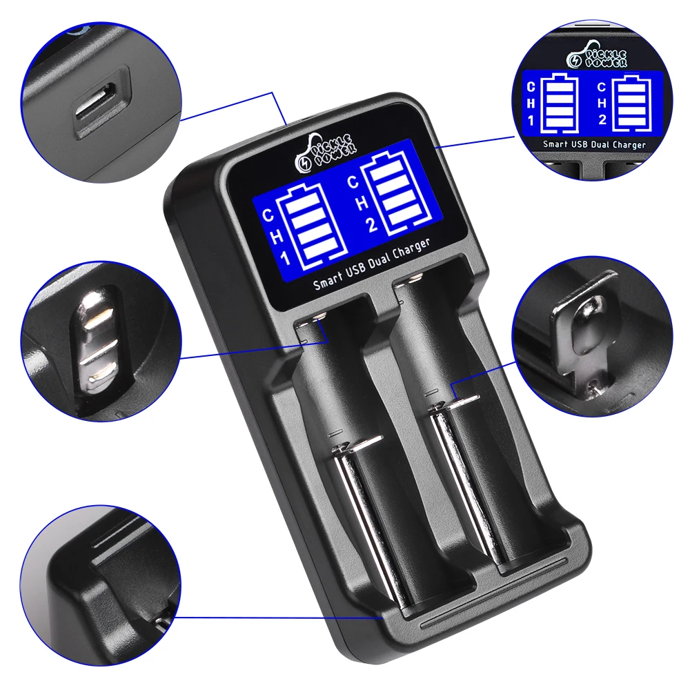 18650 Battery Charger, LCD USB Dual Charger for 18650 18490 18350 17670 17500 16340 RCR123 14500 10440 A AA AAA Batteries