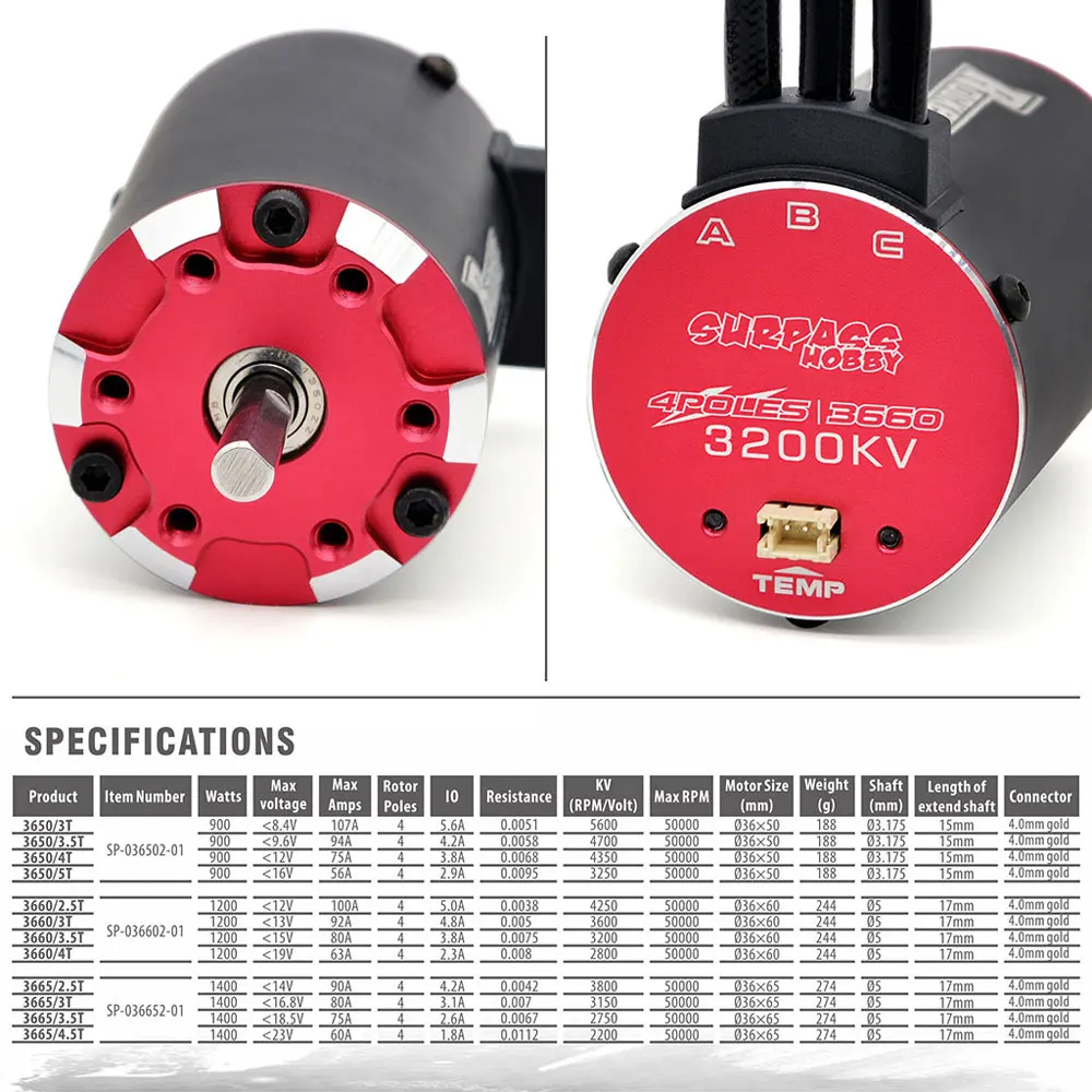 Rocket V2 supersonic Built -in Temperature Sensor Brushless Motor 3650 3660 3665 50A 60A 80A ESC for 1/8 1/10 RC Car Off-Road