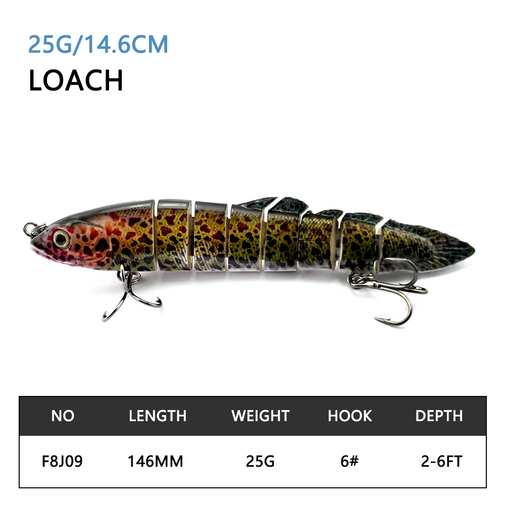 146mm 25g Fishing Lure Lifelike Loach Bait Multi Jointed Swimbait with Fishing Hooks for Freshwater Saltwater