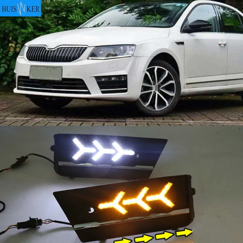 

2PCS Waterproof style 12V LED Car for SKODA OCTAVIA A7 2013-2017 DRL Daytime running light with fog lamp hole