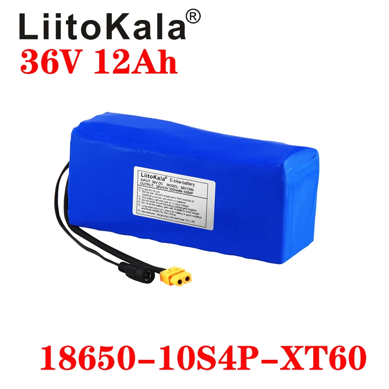 LiitoKala 36V 12AH Electric Bike Battery Built in 20A BMS Lithium Battery Pack 36 Volt with 2A Charge Ebike Battery XT60 Pllug