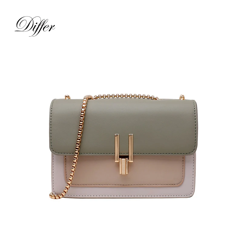 Color-Contrast Crossbody Bag for Women PU Leather Chain Bag Purses Chic Designer Handbag Cute Shoulder Bag 3 Colors Medium Size