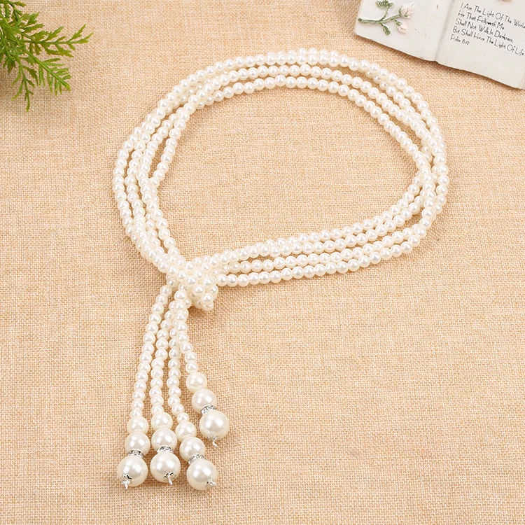 Classic double knot imitation pearl tassel long necklace long knotted tassel necklace female fashion sweater costume jewelry gif
