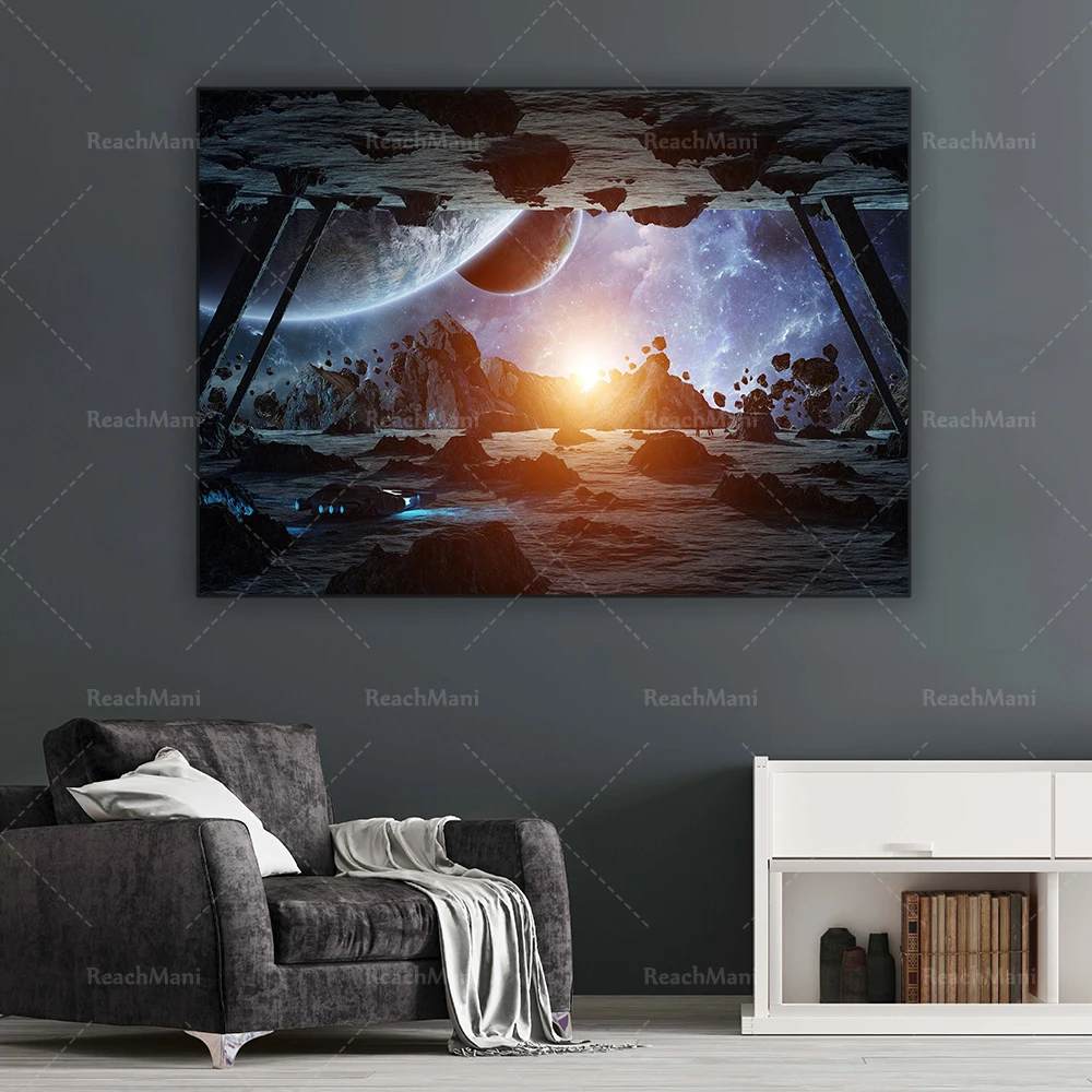 Nebula canvas, space galaxy prints, blue gold galaxy, galaxy planets/deep space view canvas/best gift decoration poster