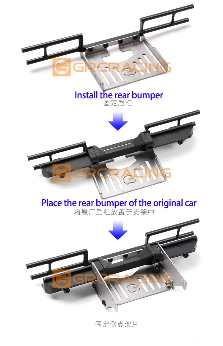 Grc metal traseiro anti-colisão pára-choques traseiro com protetor placa inferior de proteção para traxxas 1/10 trx4 g500 trx6 g63 carro esteira rolante