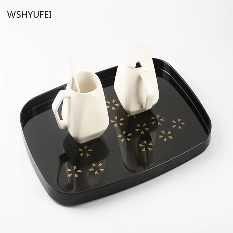 Japanese style rectangular plastic melamine tea tray with water cup tray oval hotel room household kitchen single piece