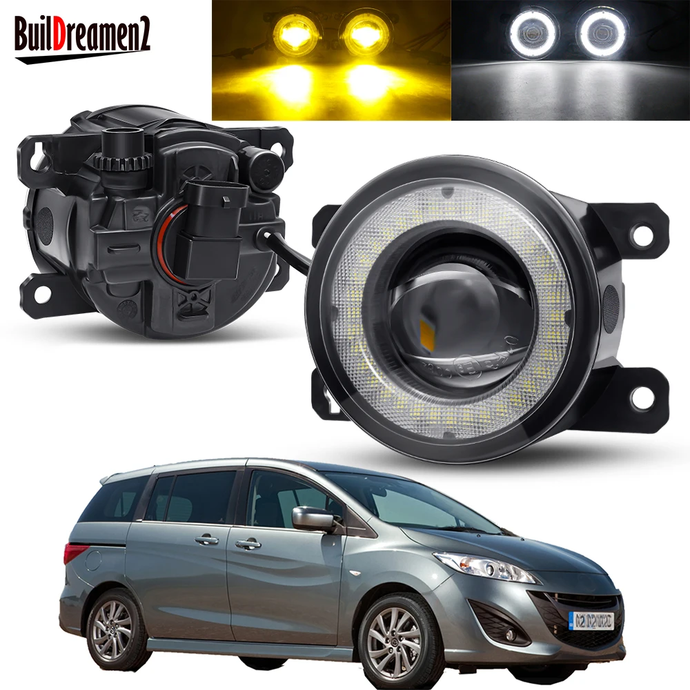 2 X Car Angel Eye Fog Light Assembly Daytime Running Lamp LED Lens DRL Fog Driving Lamp 30W 12V For Mazda MPV II (LW) 1999-2006