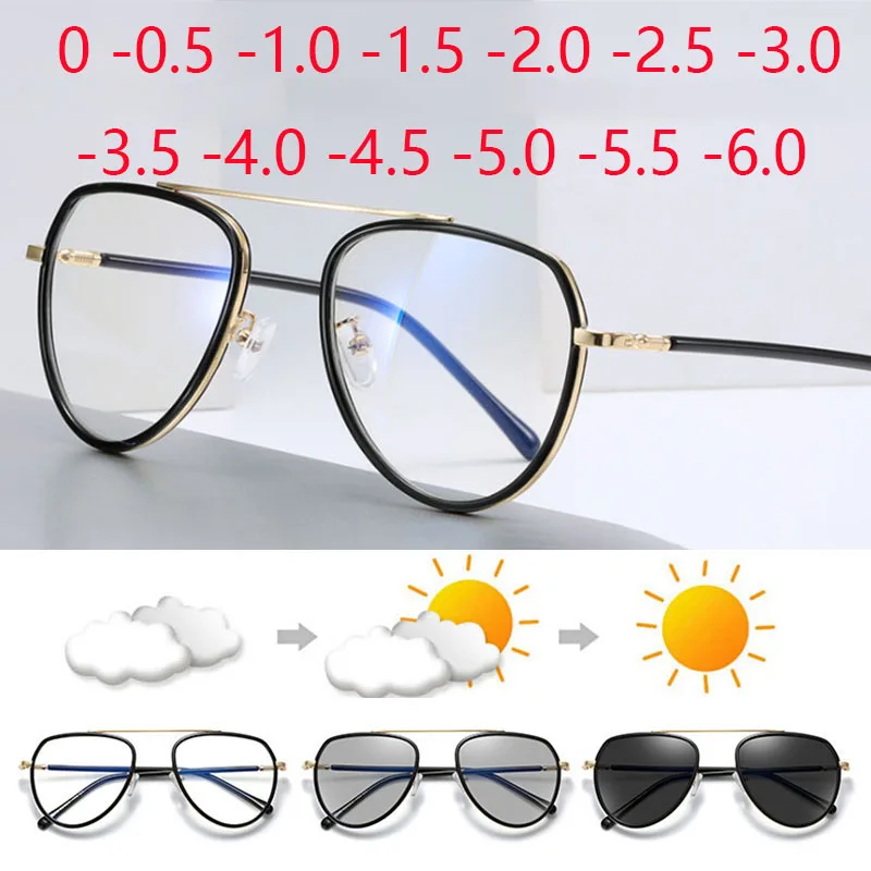 

Fashion Women Optical Frames Myopia Oculos Oversized Transparent Pilot Glasses Photochromic Eyewear 0 -1.0 -1.5 To -6.0