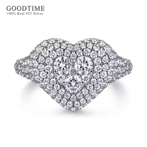 Luxury Ring Pure 925 Sterling Silver Ring For Women Love Heart Zircon Rhinestone Engagement Wedding Ring Jewelry Accessories