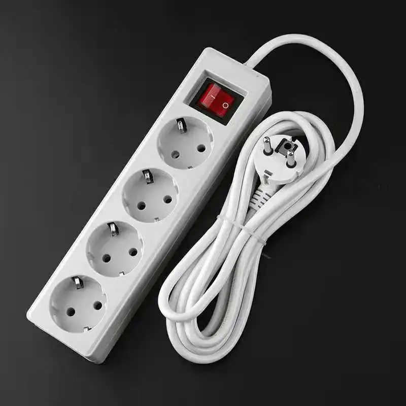 EU Standard German Type Power Strip 3/4/5 Sockets in Row Flat Adapter Light Switch with Surge Protector Extension Cable