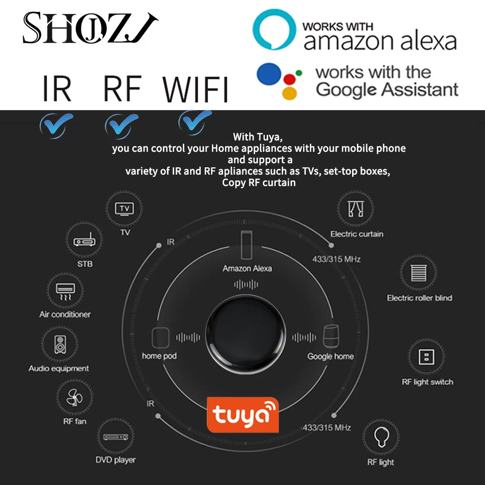 Tuya WiFi RF IR All-In-One Universal Remote Controller Appliances Smart Life Voice Remote Control Work With Alexa Google Yandex