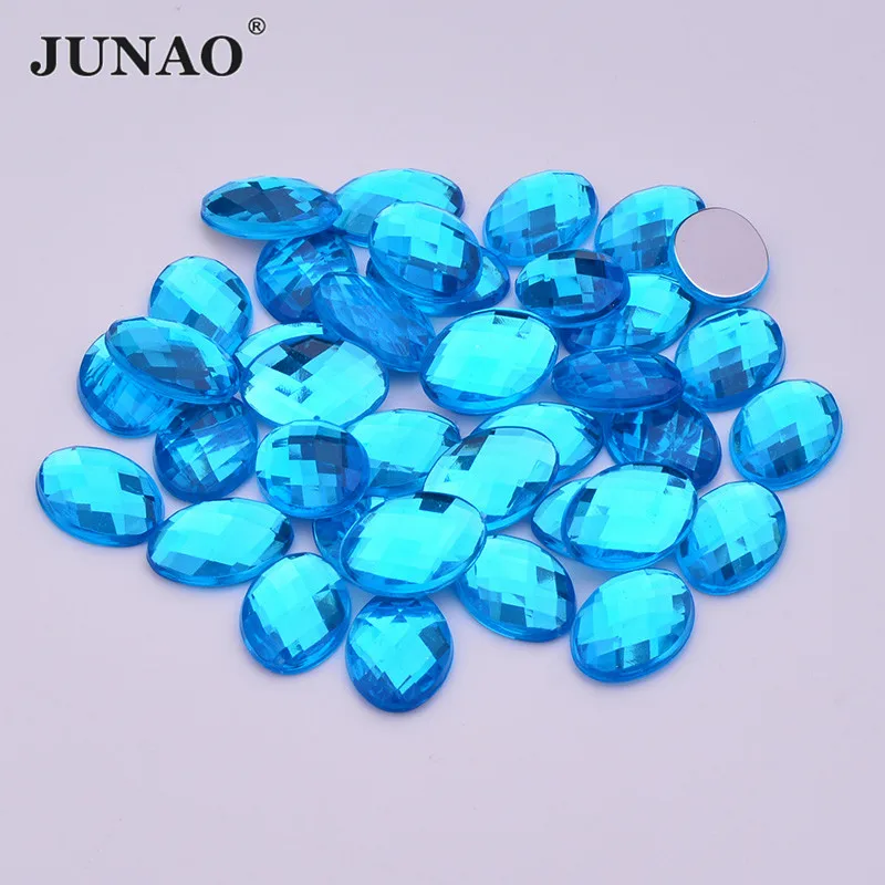 JUNAO 13x18mm Aquamarine Acrylic Rhinestones Applique For Clothing Flat Back Oval Shape Stones Gem DIY Jewelry Crafts Decoration