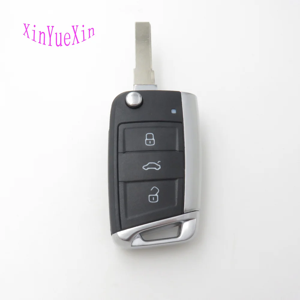 Xinyuexin Folding Remote Key Shell FOB Case for VW Golf 7 for Skoda Octavia A7 Flip 3Button Flip Key Cover for Golf MK7 No Logo