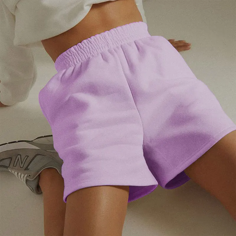 Harajuku Casual Solid Color Elastic New Women High Waist Wide Leg 2021 With Slant Pockets Female Workout Bottoms  Sports Shorts