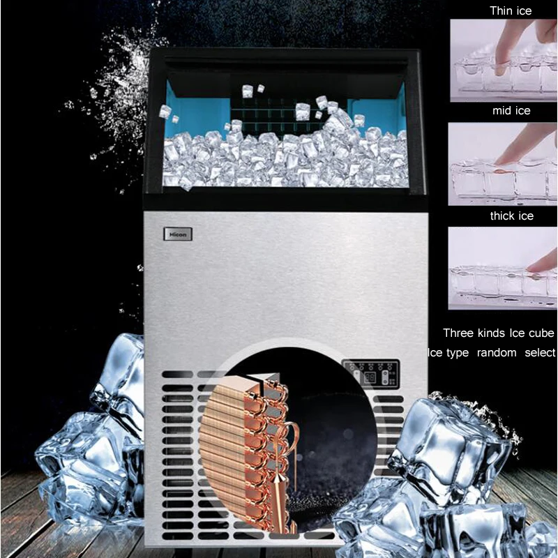 Máquina de hielo comercial de 220V para tienda de té de la leche, máquina de hielo visual para el hogar, herramienta de Fabricación de hielo segura de gran capacidad totalmente automática