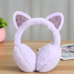 Auscultadores macios do luxuoso para mulheres e meninas, Earmuffs quentes da pele, regalos bonitos da orelha do gato, Earflaps do lantejoula do brilho, Headband, auscultadores do inverno, encantadores