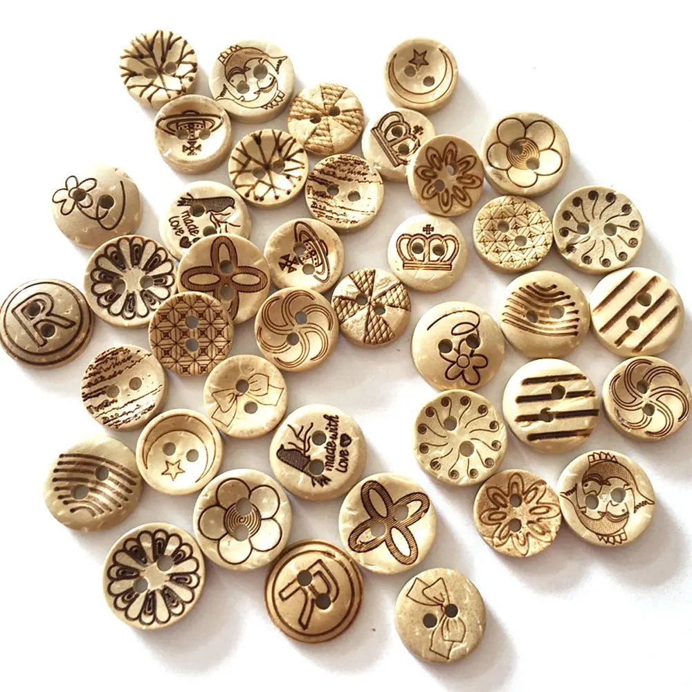 

100Pcs Sewing Buttons Coconut 2 Holes Laser Flower Pattern Round For Kids'Clothing Shirt Pants Coats Crafts Scrapbook