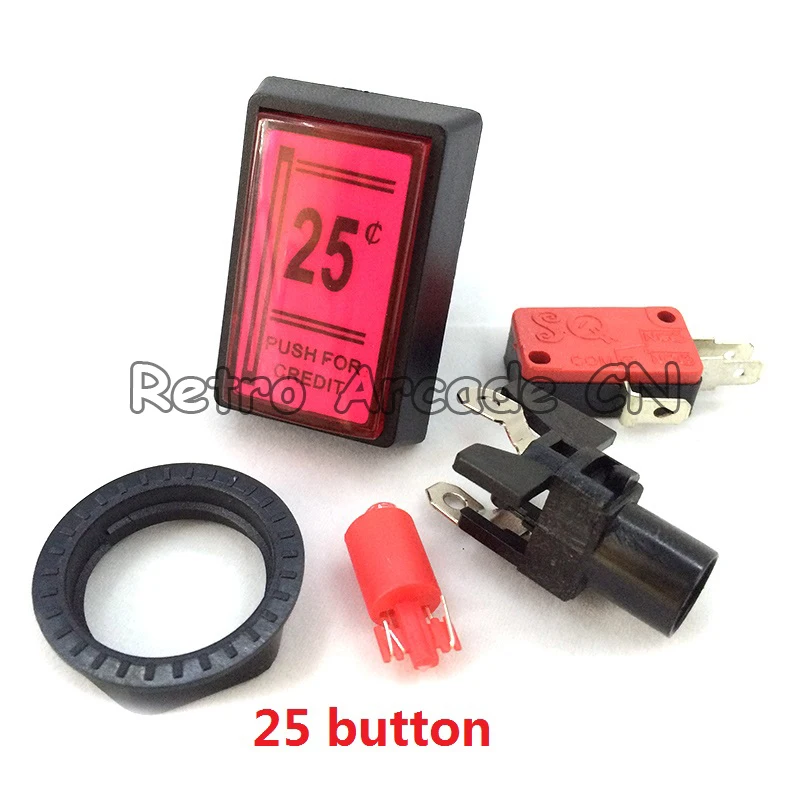 Arcade Credit Button 25 Cents 12V/5V LED illiminated Rectangle Push Buttons with Micro Switch Lighting for Game Playing