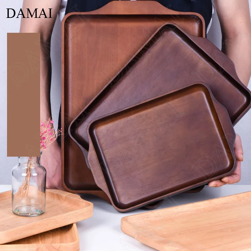 Creative Solid Wood Tray Decorative Japanese Rectangle Restaurant Serving Tray Home Coffee Table Tea Cup Wine Set Storage Plates