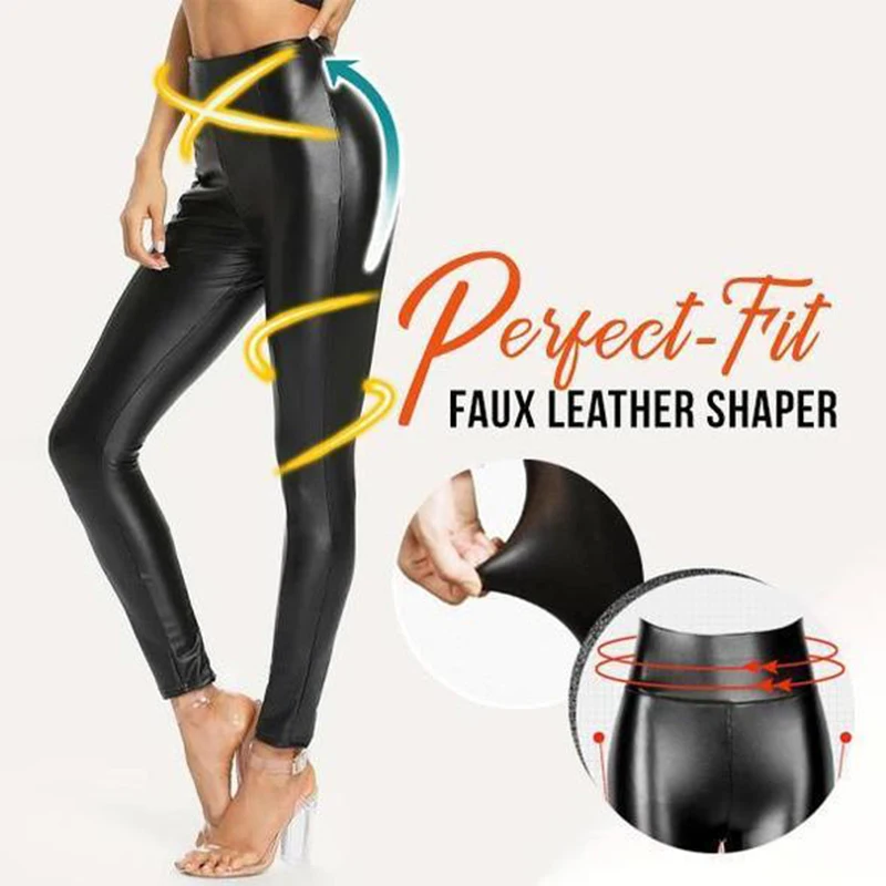 

Stretch-Fit Black PU Leather Shaper High Waist Leggings Slim Pants For Women Dress Comfortably For Birthday Gifts Daily Life