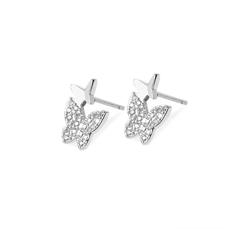 925 Sterling Silver Irregular butterfly zircon Style Small Stud Earrings for Women Sterling Silver Jewelry