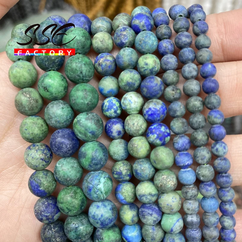 Matte Natural Chrysocolla Azurite Stone Beads Round Loose Beads DIY Bracelet Necklace For Jewelry Making 15