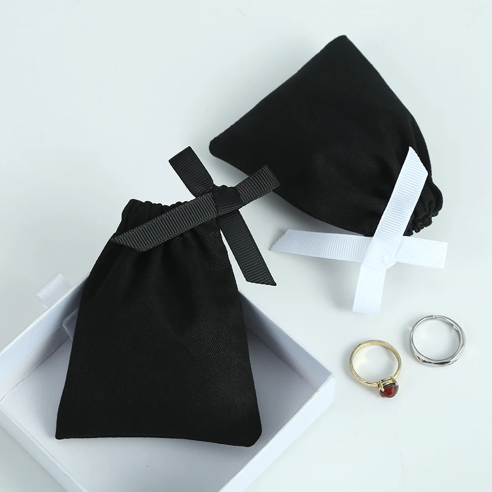 

20pcs/lot Black Cotton Drawstring Bags Jewelry Packaging Pouch Chic Drawstring Sack Premium Small Canvas Gift Bag 8x10cm 10x15cm