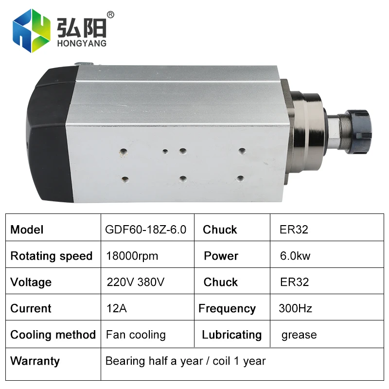 Moteur de broche de fraisage CNC, broche carrée refroidie à l'air, pliable pour le calcul du routeur CNC, machine de gravure de travail, 220V, 380V, 18000 KW, ER32